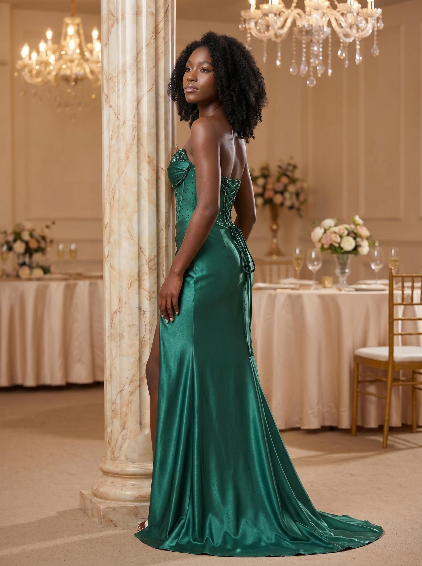 Emerald Beaded Mermaid Gown for tall women