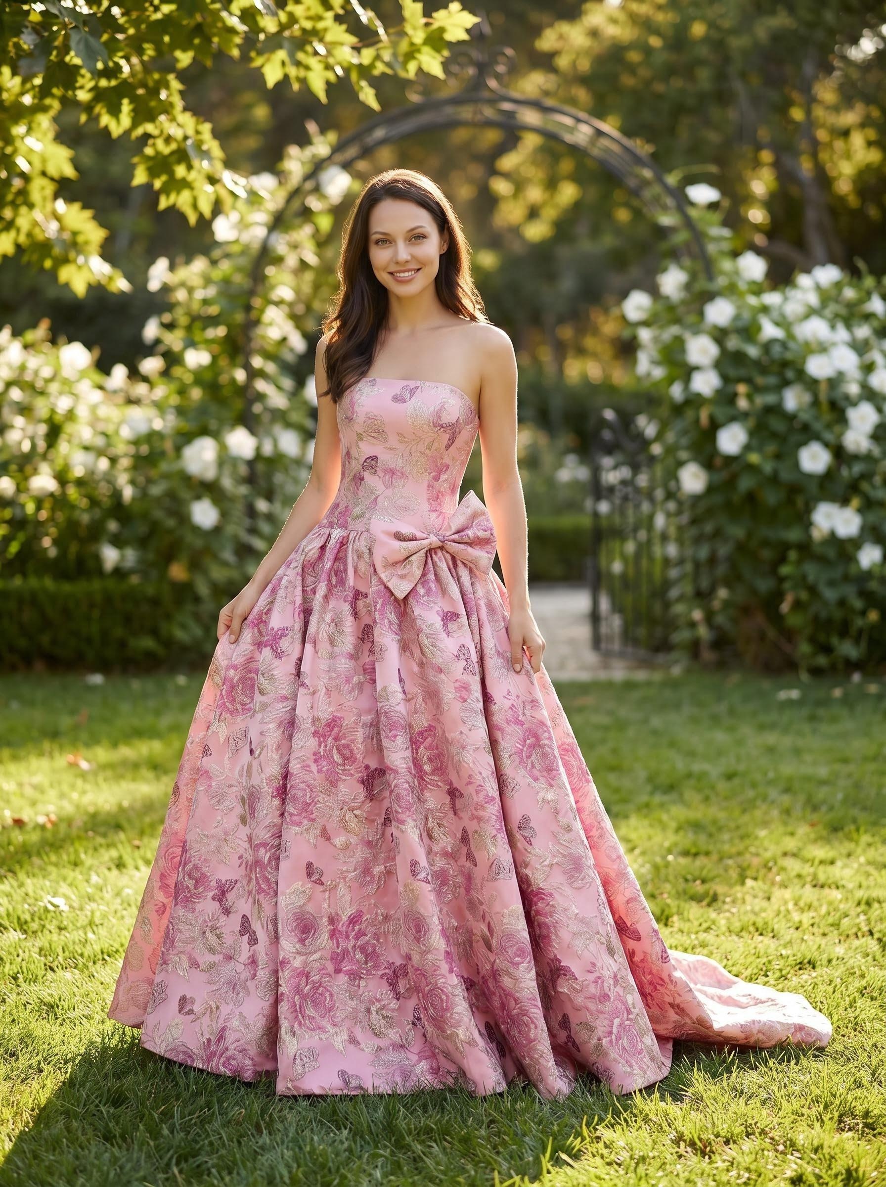 Blush Princess Gown with Waist Bow for wedding guests